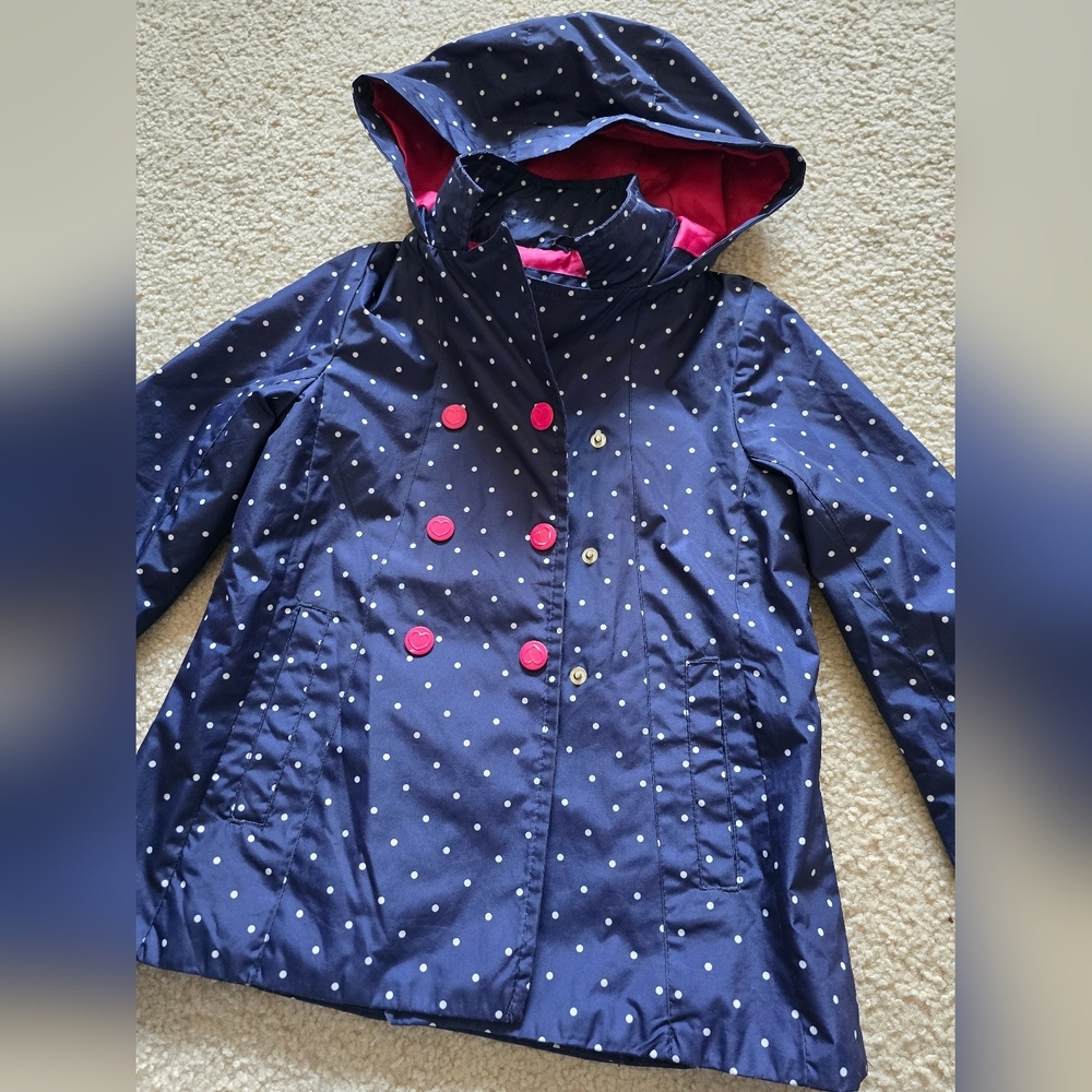 GIRLS F.O.G. LONDON FOG Navy Polka Dot Kids Jacket with Pink Accents SIZE 4